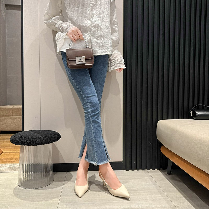 New style pointed-toe fashionable high heels women's thin-heel outdoor toe-cap sandals with shallow back opening single shoes