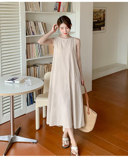 NYFS 2025 Summer New Korea Woman Dress Vestidos Robe Elbise Loose Plus Size Solid Sleeveless Backless Long Dress L-4XL