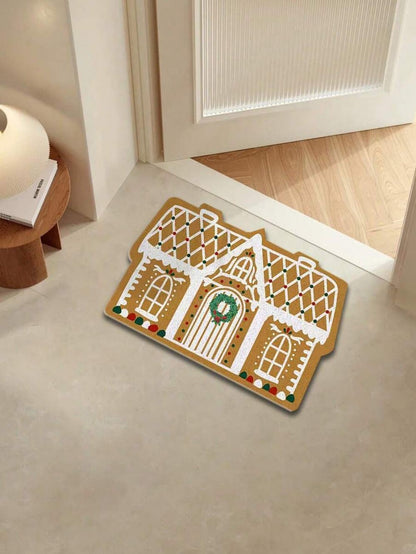 VIKAMA Gingerbread House Alien Welcome Doormat Bedroom Kitchen Floor Mats Non-Slip Outdoor Rugs Christmas Home Decoration