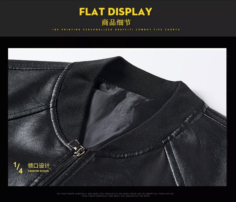 Men PU Leather Jacket Men Coats Windproof Motorcycle Autumn Stand Collar Travel Black Zipper Winter Business Zipper Overcoat