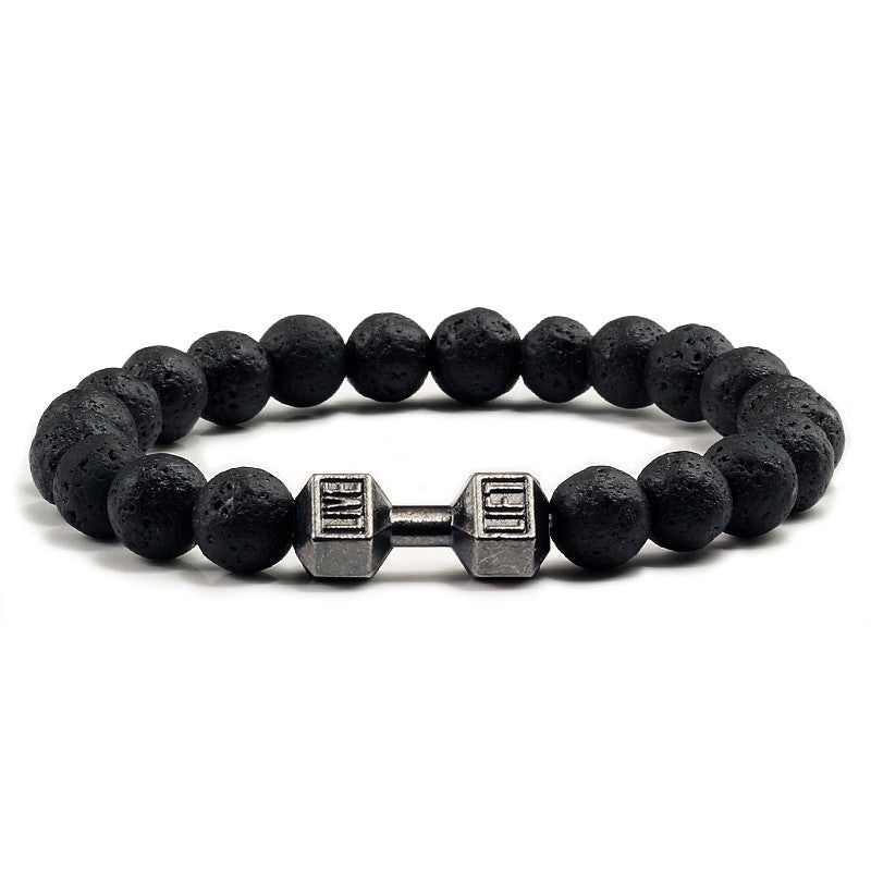 Pulseira Feminina/Masculina Ajustável Desgastada Preta, com Contas, Haltere, Joias de Yoga, Braceletes Originais