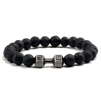 Pulseira Feminina/Masculina Ajustável Desgastada Preta, com Contas, Haltere, Joias de Yoga, Braceletes Originais
