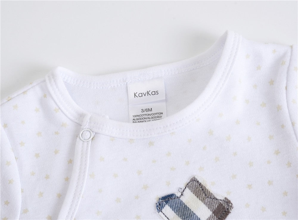 Kavkas 3 Pcs/lot Baby Boy Rompers 0-12M 100% Cotton Newborn Long Sleeve Clothes Cartoon Print Girls Items