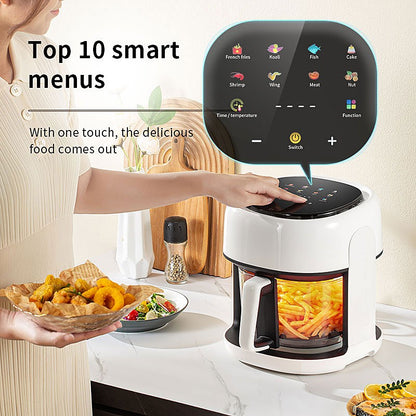 Fritadeira Elétrica Inteligente, Forno de Convecção de Grande Capacidade, Fritadeira Sem Óleo, Cozinha, Assado 360°, Janela Visível, Eletrodoméstico