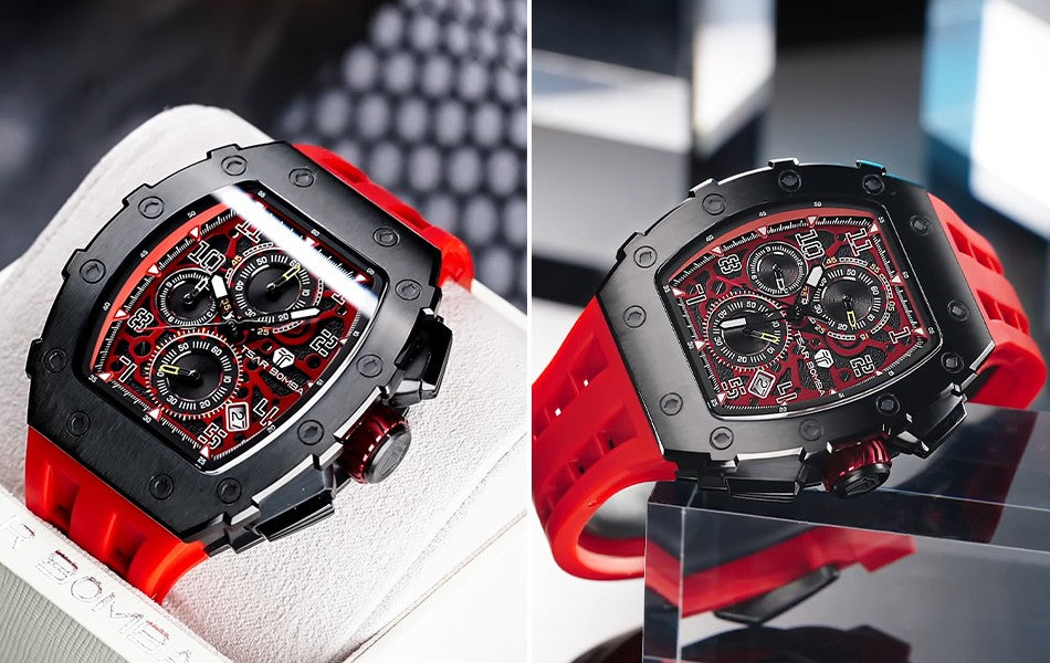 TSAR BOMBA Watch for Men Luxury Brand Tonneau Design Waterproof Clock Stainless Steel Wristwatch Fashion Rectangle Mens Watch