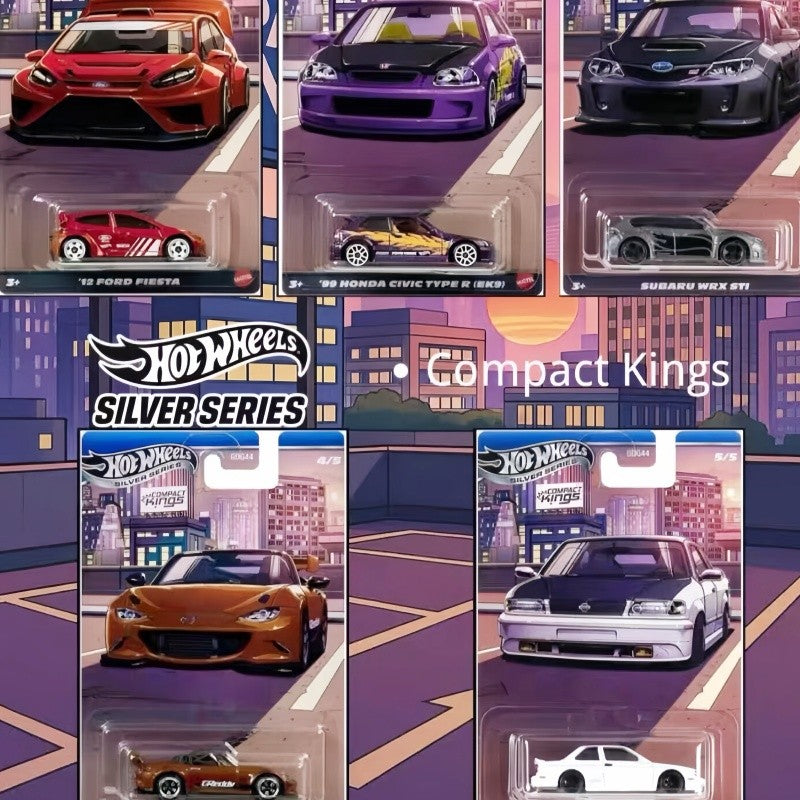 Hot Wheels Original Silver Series Compact Kings Set Fiesta Civic Subaru Miata Sentra 1/64 Scale Die-Cast Model Cars GDG44 Gifts