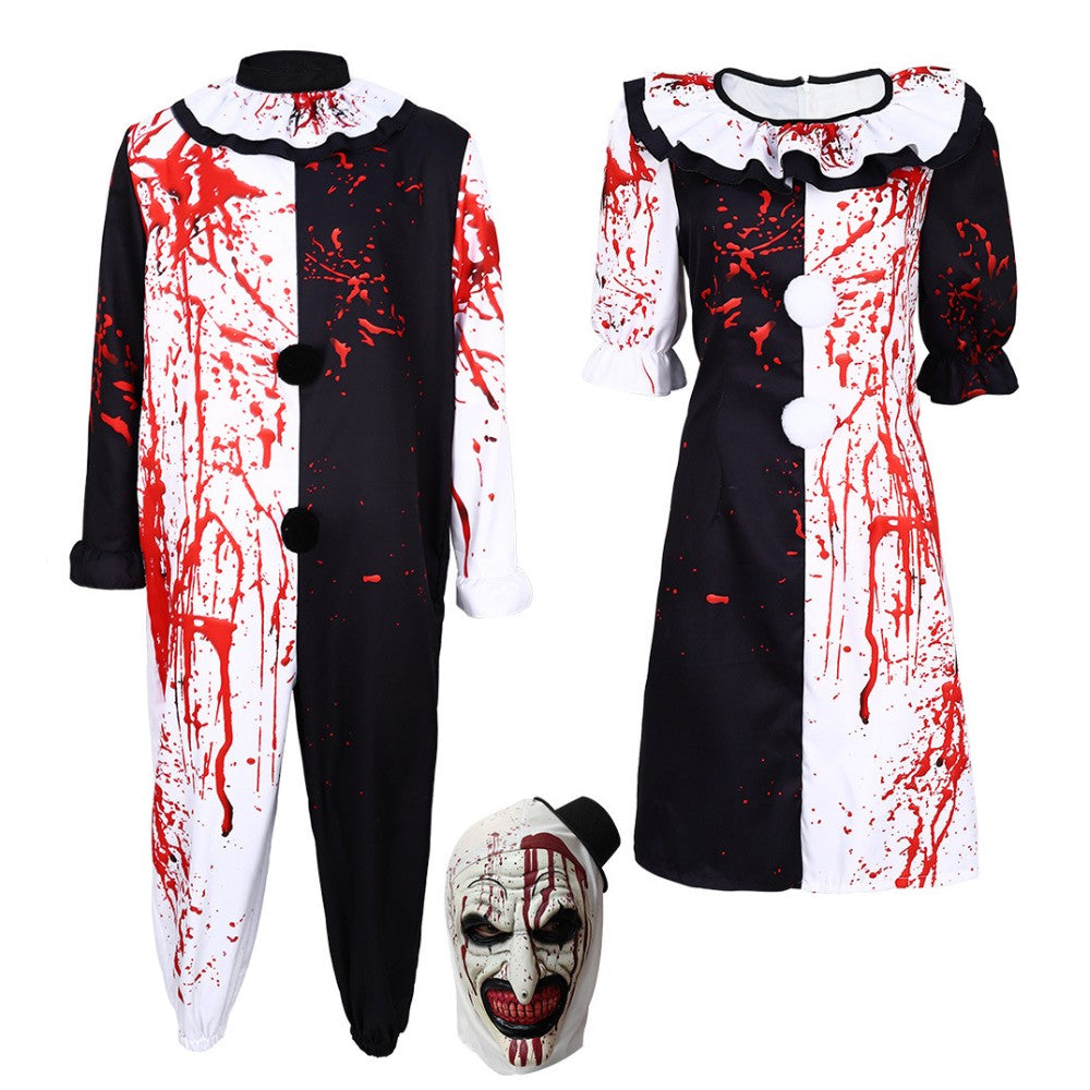 Halloween Blood Stained Broken Soul Clown Cossuit for Men and Women Black and White Splash Set Horror Movie Same Style