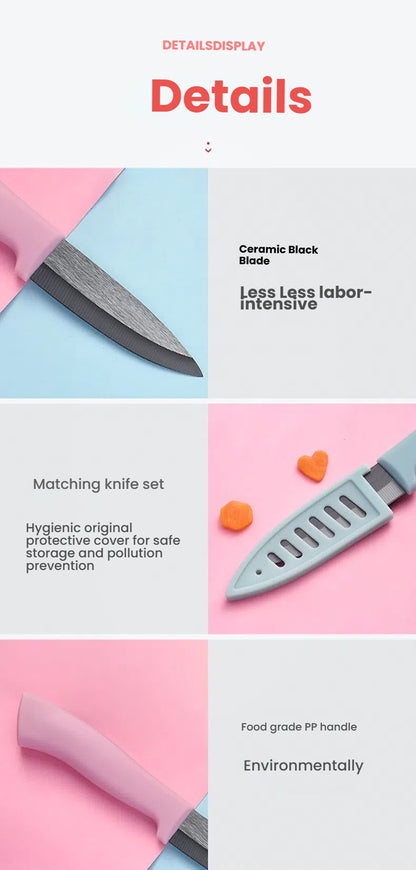 Portable Food Safety Black Zirconium Ceramic Fruit Peeling Knife With A Safety Blade Guard Cover Suitable For Kitchen Use