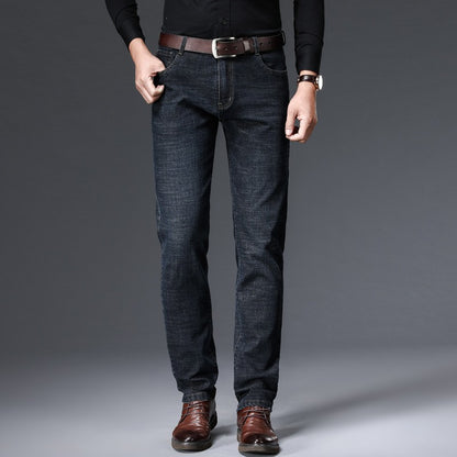 JEAN New Business Men's Jeans Casual Straight Stretch Fashion Classic Blue Black Work Denim Trousers Male Brand Clothing