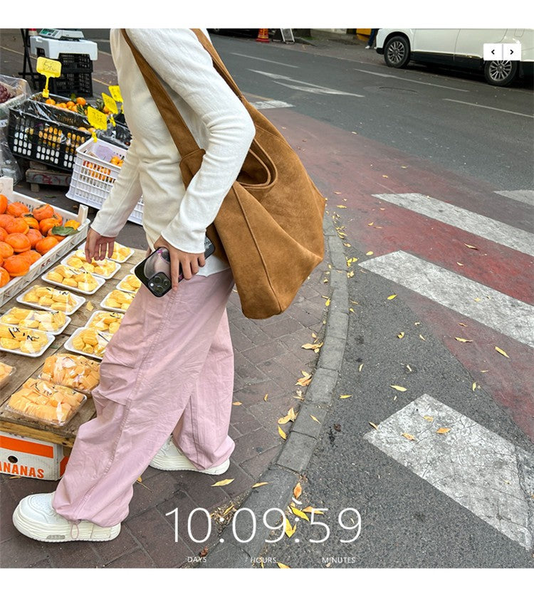 Autumn and winter new matte suede tote bag large capacity commuter casual shoulder bag fashionable versatile women's bag
