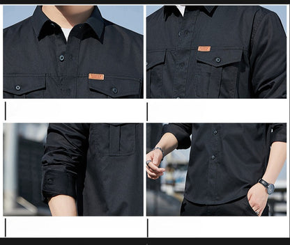 100% Cotton New Cargo Shirt for Men Long Sleeve 2 Pocket Shirts Outdoor Casual Blouses High Quality Clothing Overshirt