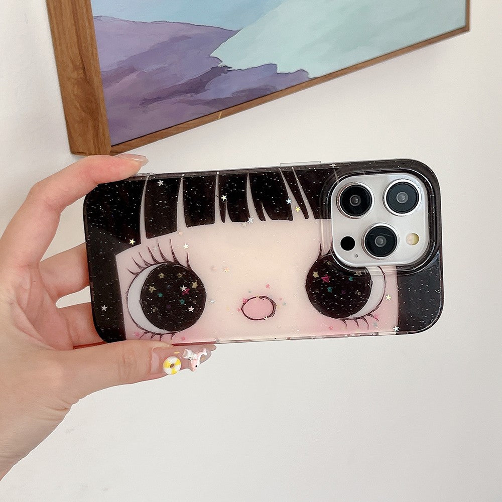 Cartoon Anime Shinning Eyes Cute Phone Case for IPhone 17 16 15 14 13 Pro Max Girl Glittering Big Eyes Back Phone Cover Capa