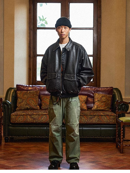 Mauroicardi Spring Cool Handsome Oversized Vintage Distressed Black Pu Leather Jacket Men Pockets Luxury Designer Clothes 2024