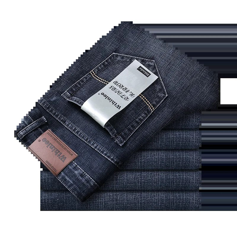 Wthinlee Calça Jeans Masculina Nova, Casual, Reta, Elástica, Moda Clássica, Azul, Preta, Trabalho, Calças Jeans Masculinas de Marca