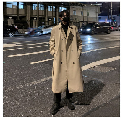 Autumn Trench Coat Men's High-end Luxury Double Row PU Leather Coat Male Long Korean Style Windbreaker Motorcycle Leather Jacket