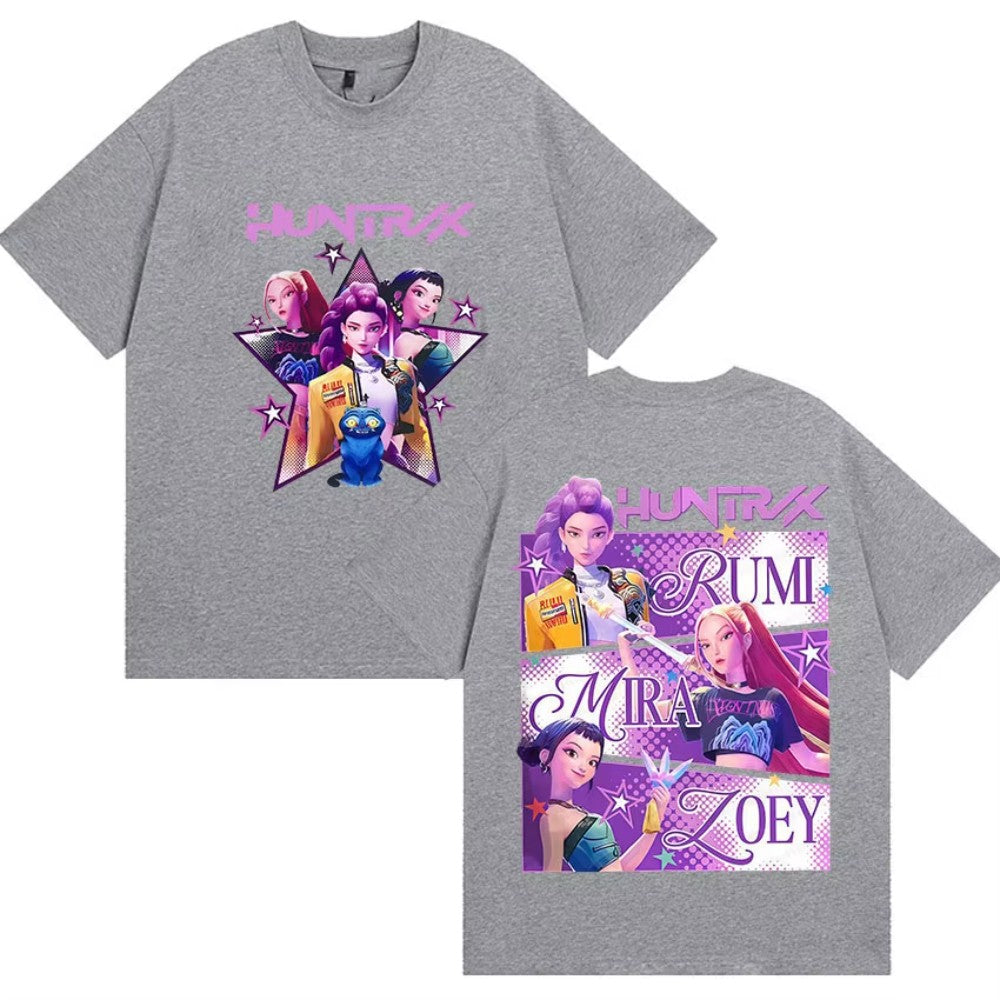 K-pop Demon Hunters Rumi Mira Zpey 2025 Film Graphic T-Shirt Men Women Harajuku High Quality Oversize Cotton T Shirts Streetwear
