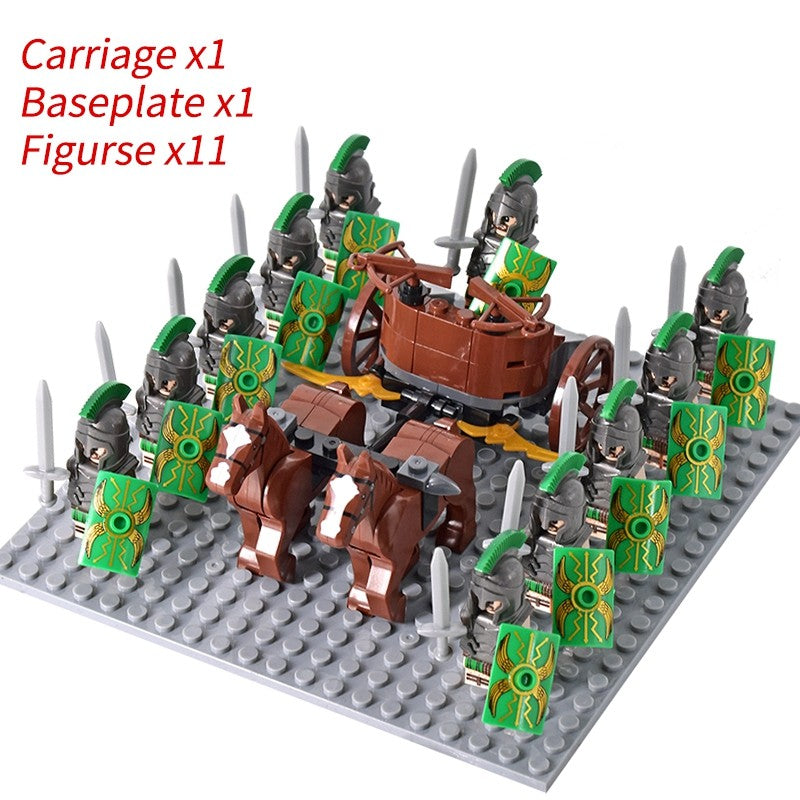 Castelo Medieval Cavaleiros Guerreiros Espartanos Cruzados Legião Romana Infantaria Cavalo de Guerra Carruagem Blocos de Montar Brinquedo de Figuras