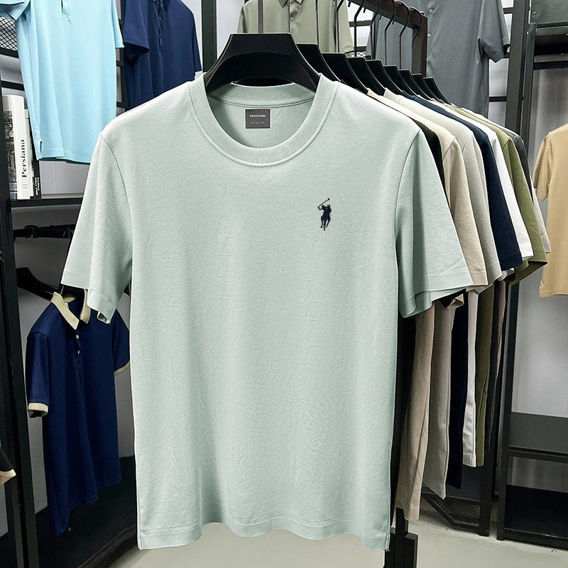 High end silky cotton breathable short sleeve T-shirt men summer designer Paul brand embroidered fashion casual round neck top