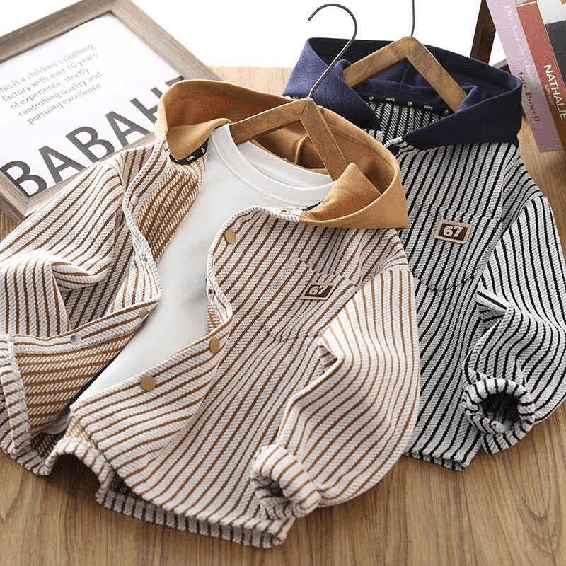 2025 Spring New Childrens 67 Striped Hooded Cardigan Sweatshirt
