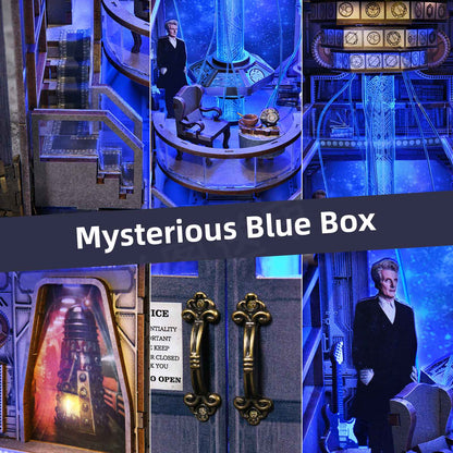 Kit Faça Você Mesmo "Cantinho do Livro" Livraria Cabine Telefônica Misteriosa, Casa de Bonecas de Madeira com Luz, Estante de Livros em Miniatura, Quebra-Cabeça 3D, Decoração para Presente