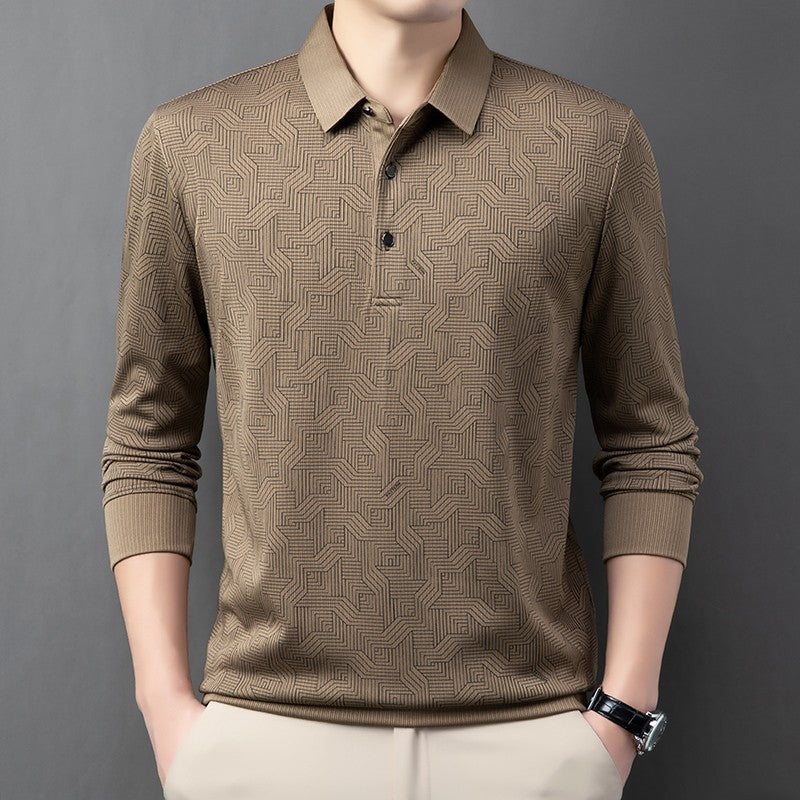 New Men's Business Casual Long Sleeved Shirt with Badge Solid Color Polo Shirt Fashionable Breathable Comfortable Versatile Top