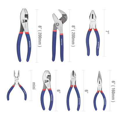 Conjunto de Alicates WORKPRO com 7 Peças (Bico Reto, Bico Longo, Universal, Eletricista e Corte Diagonal) para Trabalhos Manuais
