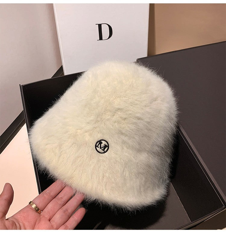 Coreia Designer M Bucket Hat Feminino Quente Pelúcia Angola Coelho Pelo Chapéu Senhora Outono Inverno Ins Moda Chapéu Bacia Retrô Fofo Panamá
