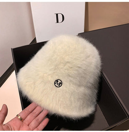 Coreia Designer M Bucket Hat Feminino Quente Pelúcia Angola Coelho Pelo Chapéu Senhora Outono Inverno Ins Moda Chapéu Bacia Retrô Fofo Panamá