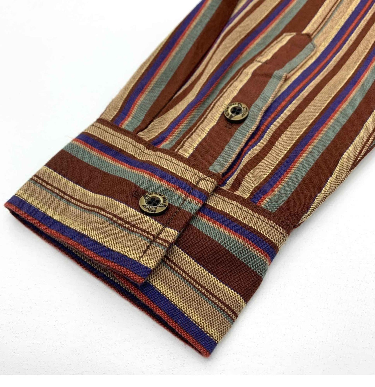 Amikaki Ethnic Style Men's Pure Cotton Colorful Stripes Shirt Loose Ancient Cargo Long Sleeved Shirt Jacket With Chest Pocket