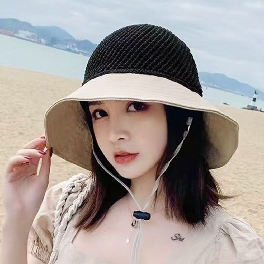 Summer Women Bucket Hat Anti-UV Sun Hats Soft Portable Wide Brim Outdoor Beach Hat Panama Cap With Storage Bag