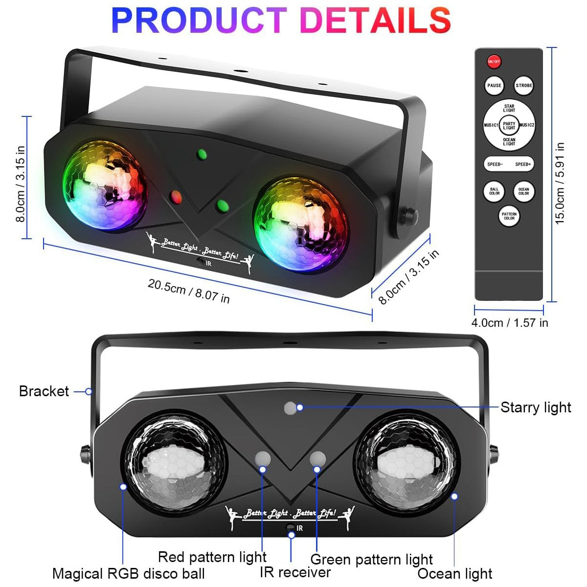 Party Disco Ball Dj Disco Light Strobe Dance Sound Activated with Remote Control Stage Rave Light Ocean Star Projector for Club