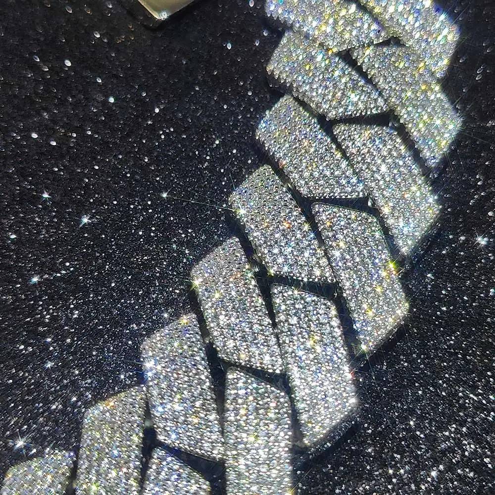 Colar Masculino/Feminino Folheado a Ouro Branco/18k com Corrente Cubana Grossa de 15mm com Duas Fileiras de Zircônias Cravejadas, Joia de Hip Hop com Zircônias Cravejadas, Presente