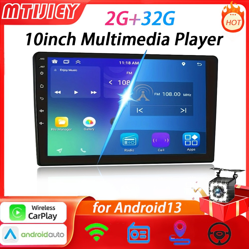 MTIJIEY 2+32G 2Din Car Radio Carplay Android Auto 10" Universal Multimedia Player FM GPS WIFI For Toyota VW Hyundai Kia Nissan