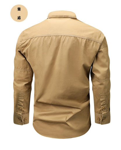 Casual Green Cargo Military Shirt Men'S Long Sleeve 2024 Spring Autumn Fashion Blouse