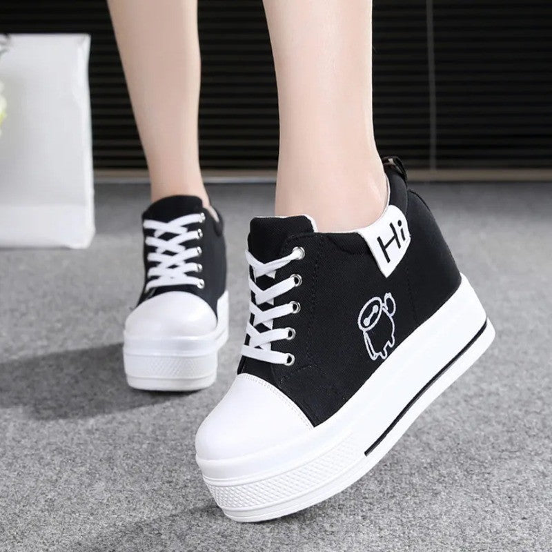 11cm New Brand Hidden Heel Platform Sneakers Women's Breathable Wedge Canvas Shoes Woman Casual Ladies Boots Zapatos De Mujer