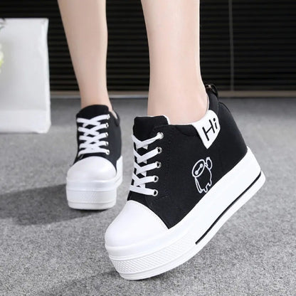 11cm New Brand Hidden Heel Platform Sneakers Women's Breathable Wedge Canvas Shoes Woman Casual Ladies Boots Zapatos De Mujer