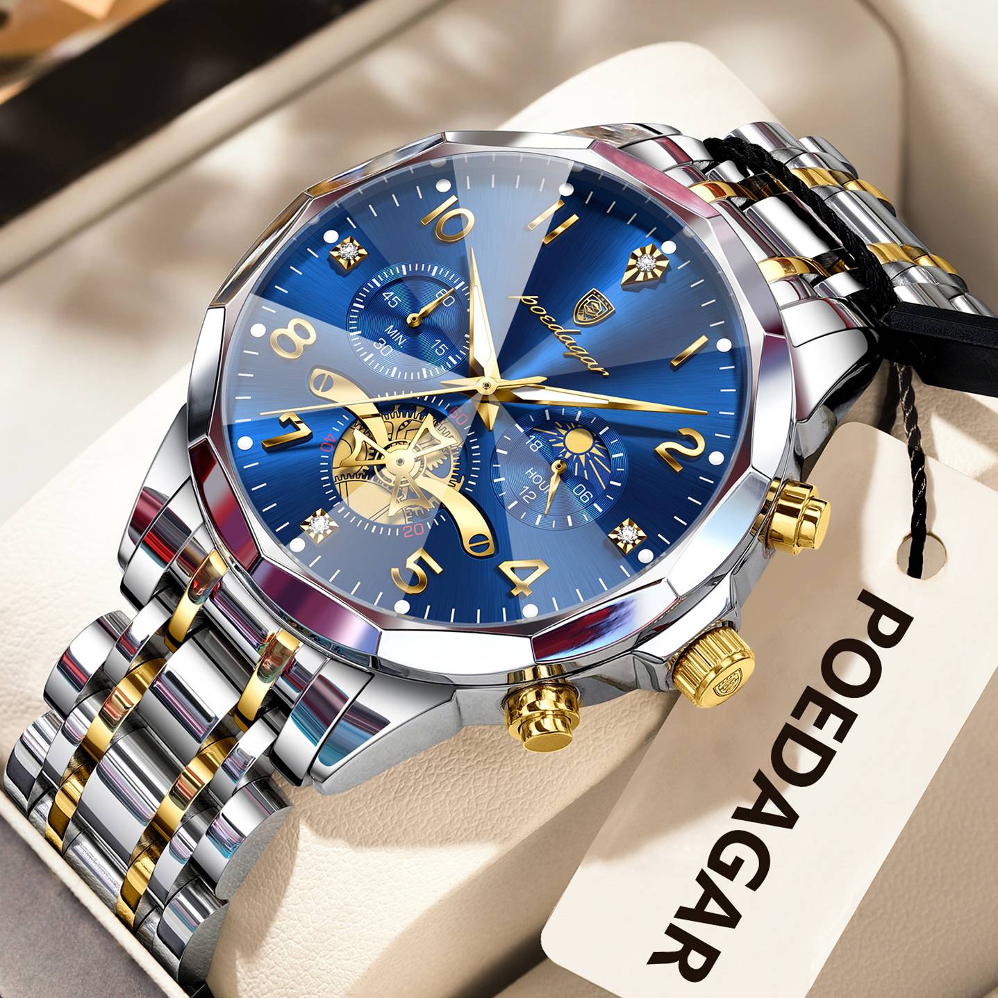POEDAGAR Luxo Alta Qualidade Relógio de Pulso Masculino Cronógrafo Aço Inoxidável Quartzo Relógios Masculinos Impermeável Luminoso Relógio Masculino Reloj