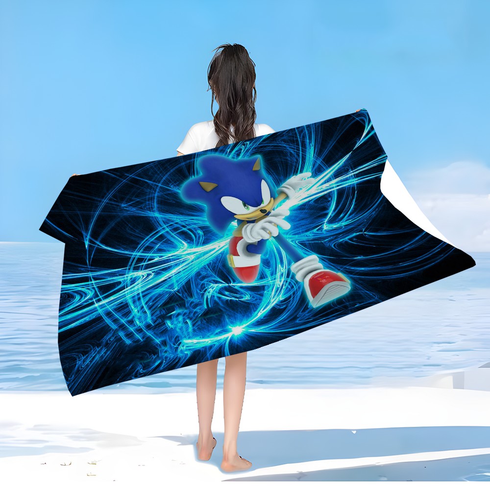 Anime Sonic Pattern Anime Beach Swimming Towel Soft Absorbent Washcloth Children's Gifts for Kids Travel Camping Gym