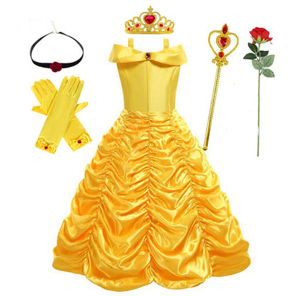 Disney Belle Princess Dress Halloween Cosplay Beauty and The Beast Costumes 2-10Y Girls Birthday Party Children Clothing Gown