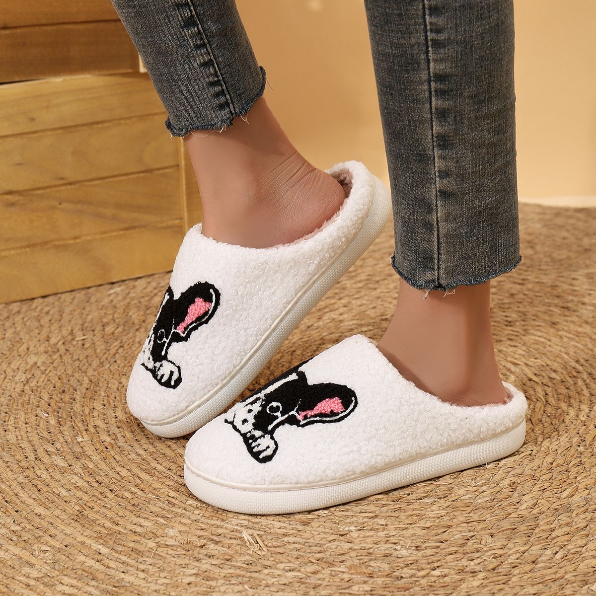 Platform Fluffy Slippers Women House Plush Cartoon Dog Designer Winter Shoes Girls Flats Home Fashion Casual Footwear Large Size