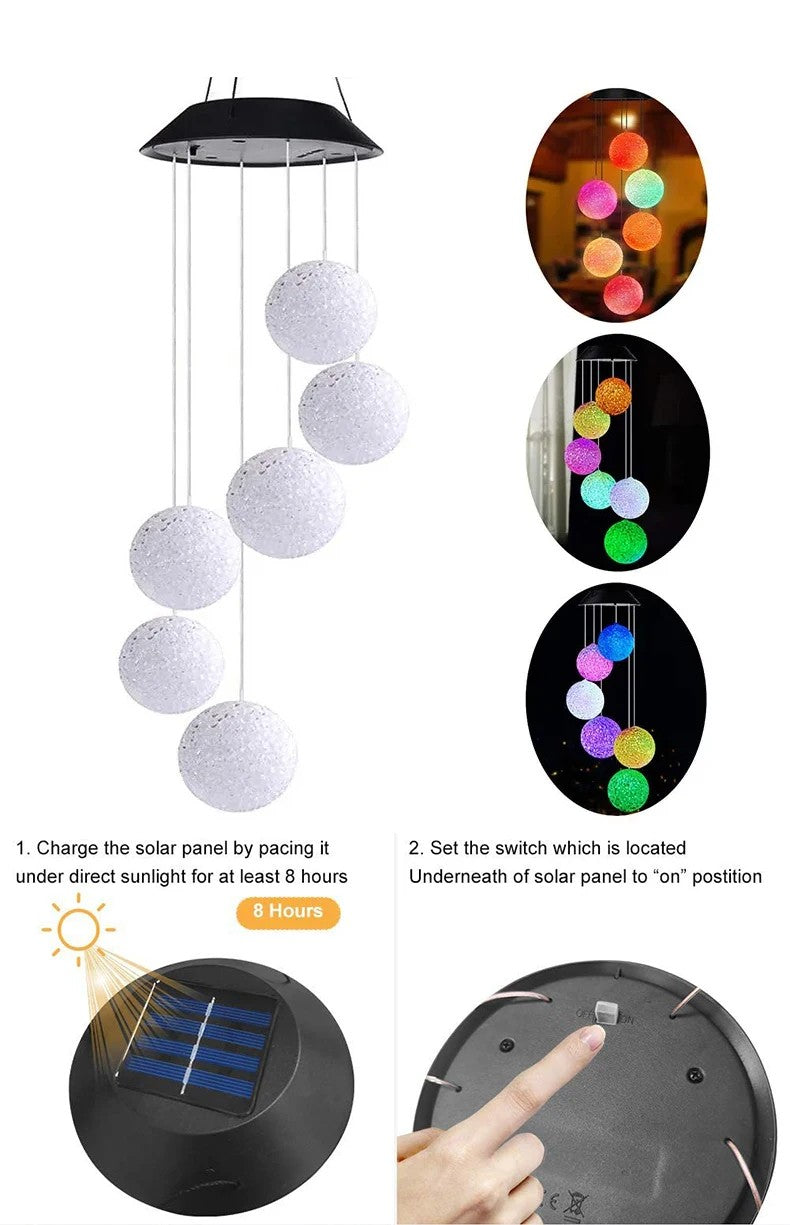 1PC LED Solar Powered Outdoor Solar Round Wind Chime Lamp Garden Lawn Landscape Light Garden Decoration Lights Birthday Gifts