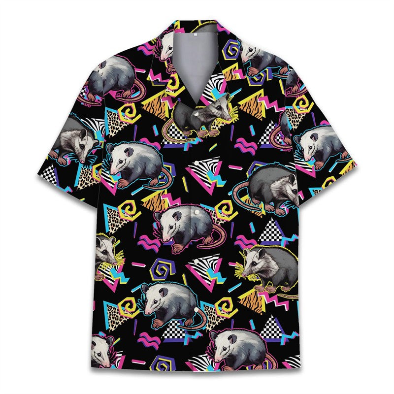 Funny Raccoon 3D Print Shirts For Men Hawaiian Casual Short Sleeve Lapel Blouse