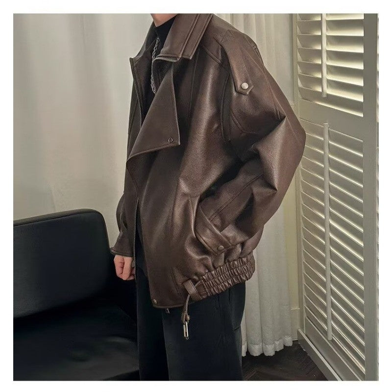 Spring and Autumn Retro PU Jacket Casual Zipper Locomotive Leather Clothes