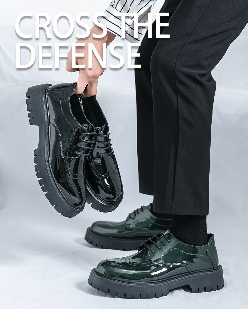 Leather shoes men's thick soles increase British style Brock business dress black senior sense wedding groom shoes 46 yards