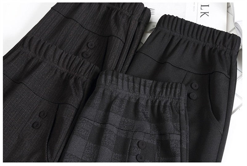 6XL 7XL 8XL Middle-aged Elderly Women's Trousers Spring Autumn Elastic High Waist Straight Pants Mother Winter Warm Fleece Pants