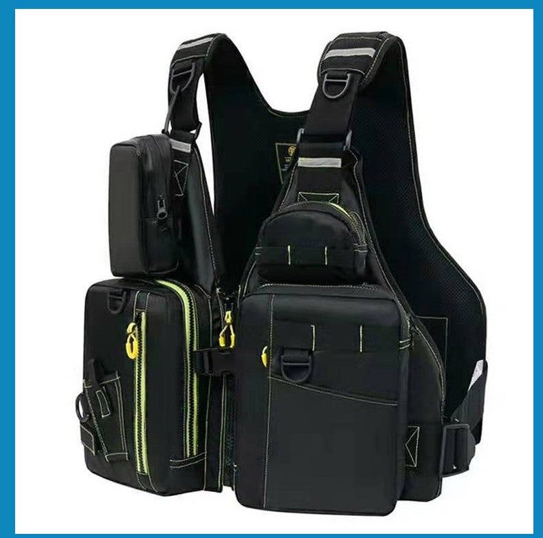 Colete salva-vidas multifuncional para pesca ao ar livre, essencial para a segurança. Vários bolsos para armazenamento, materiais flutuantes