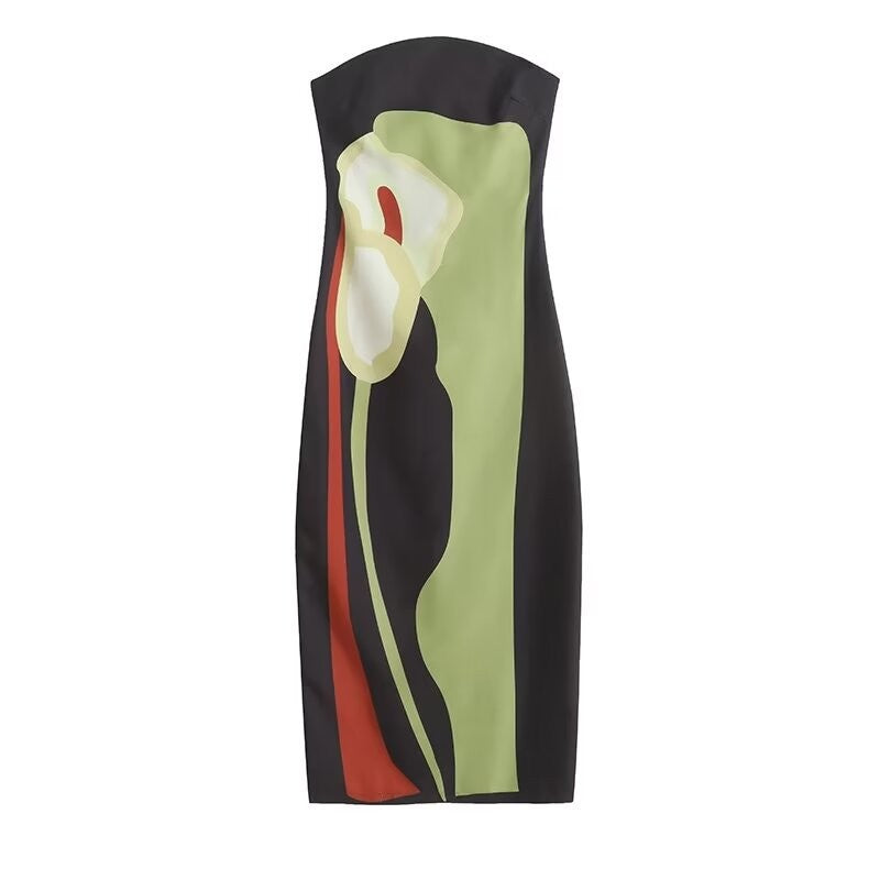 Sexy Strapless Backless Printed Long Dress Women Fashion Sleeveless Off Shoulder