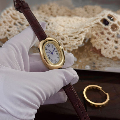 Ladies' New Oval Bathtub Egg-Shaped Belt Quartz Watch Elegant Miniature Vintage-Style Wristwatch Stylish Trendsetter