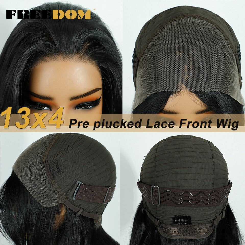 FREEDOM Perucas Sintéticas Front Lace para Mulheres 13x4 Pré-arrancadas Prontas Para Usar Peruca Curta Bob Com Franja Pré-cortada Ombre Blonde Lace Wigs