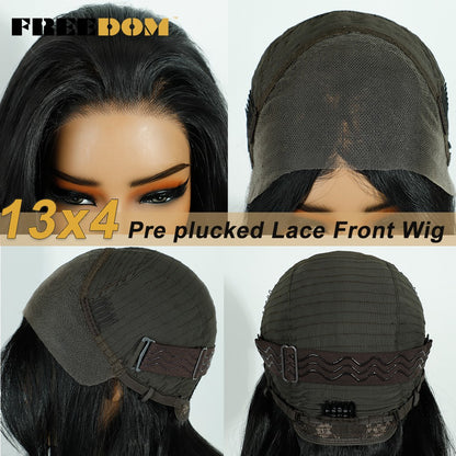 FREEDOM Perucas Sintéticas Front Lace para Mulheres 13x4 Pré-arrancadas Prontas Para Usar Peruca Curta Bob Com Franja Pré-cortada Ombre Blonde Lace Wigs